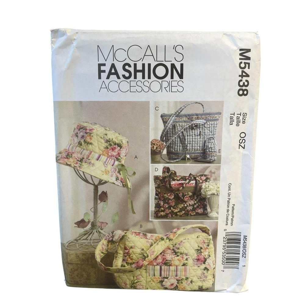 McCALL'S M5438 Fashion Accessories Hat Tote Cell Phone Case OSZ UNCUT